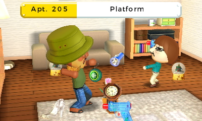Perry Platform and Choir Boy throwing various objects at each other, such as a clock and a flashlight, in a fit of rage.